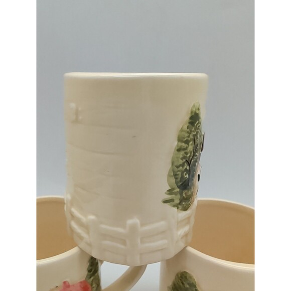 Vintage Marks Rosenfeld Cottage Core Coffee Cups 3D Farmhouse Barn 3 1/2" Tall - Picture 3 of 8